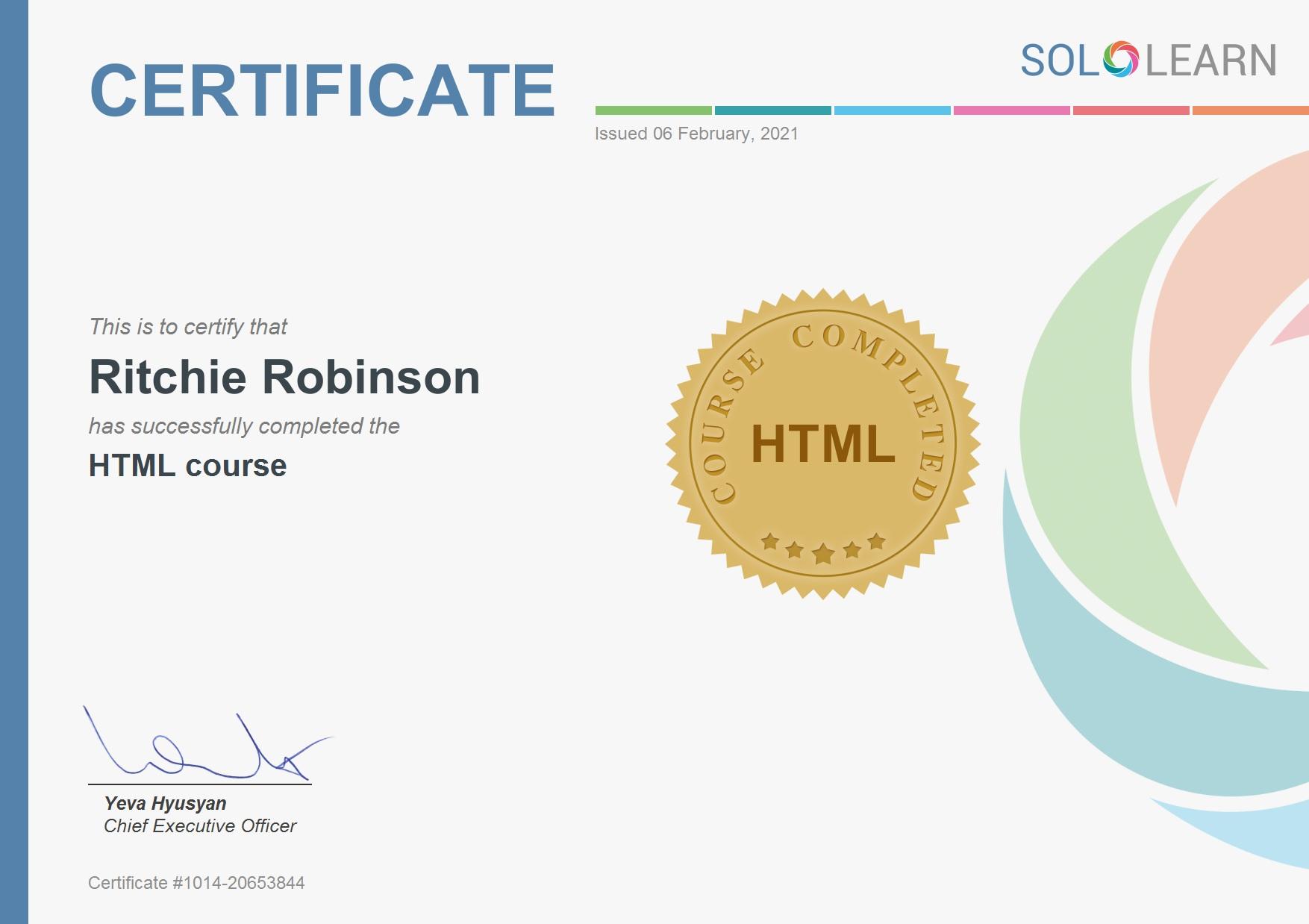 HTML Certificate