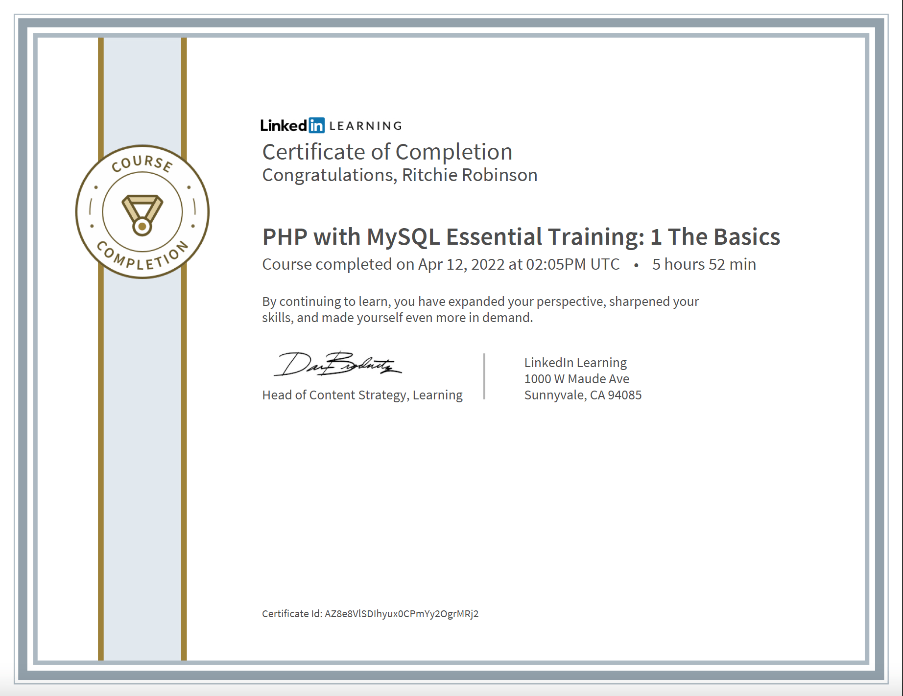 php mysql 1 certificate