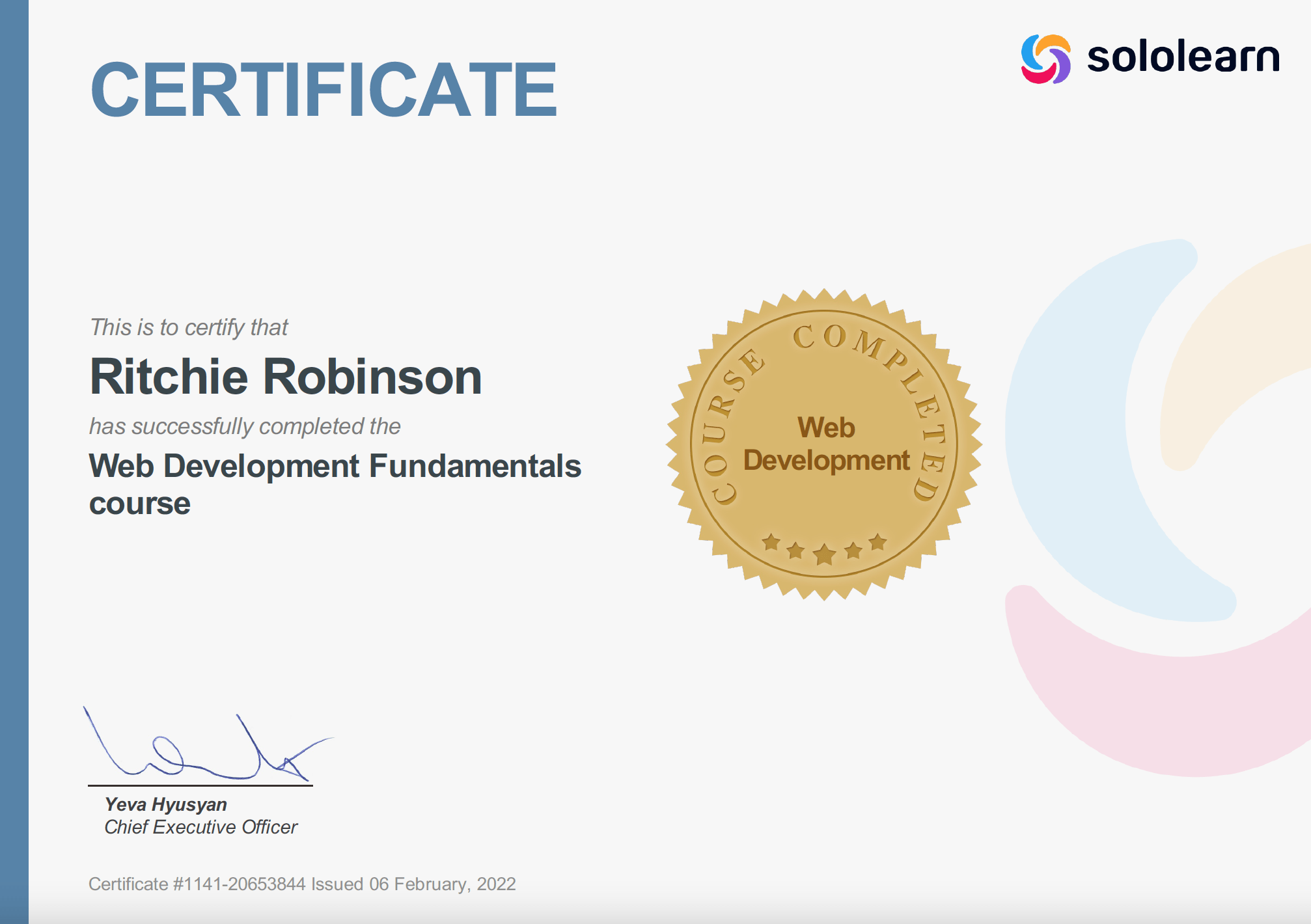 web dev certificate